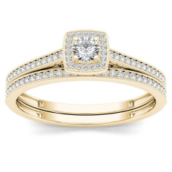 Gold 1/3ct TDW Diamond Halo Engagement Ring with One Band - Handcrafted By Name My Rings™