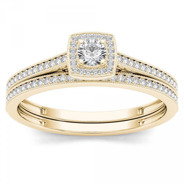 Gold 1/3ct TDW Diamond Halo Engagement Ring with One Band - Handcrafted By Name My Rings™