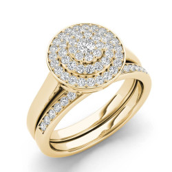 Gold 1/4ct TDW Cluster Halo Bridal Set - Handcrafted By Name My Rings™