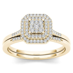 Gold 1/4ct TDW Diamond Cluster Halo Bridal Set - Handcrafted By Name My Rings™