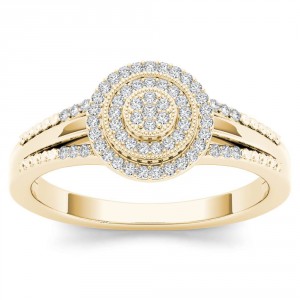 Gold 1/6ct TDW Diamond Halo Engagement Ring - Handcrafted By Name My Rings™