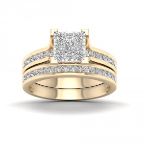 Gold 1ct TDW Diamond Cluster Bridal Set - Handcrafted By Name My Rings™