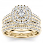 Gold 1ct TDW Diamond Double Engagement Ring with One Band - Handcrafted By Name My Rings™