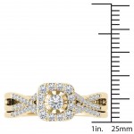 Gold 2/5ct TDW Diamond Halo Engagement Ring Set with One Band - Handcrafted By Name My Rings™