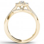 Gold 2/5ct TDW Diamond Halo Engagement Ring Set with One Band - Handcrafted By Name My Rings™
