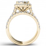 Gold 2ct TDW Diamond Cluster Engagement Ring Set with Two Band - Handcrafted By Name My Rings™