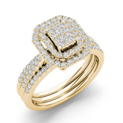 Gold 5/8ct TDW Cluster Halo Bridal Set - Handcrafted By Name My Rings™