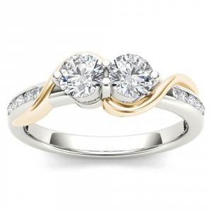 Yellow Two-Tone White Gold 3/4ct TDW Two-Stone Diamond Engagement Ring - Handcrafted By Name My Rings™