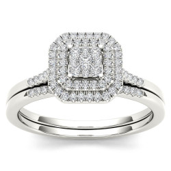 1/3ct TDW Cluster Halo Bridal Set - Handcrafted By Name My Rings™