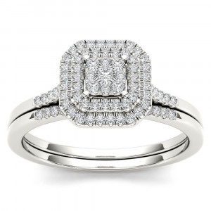 1/3ct TDW Cluster Halo Bridal Set - Handcrafted By Name My Rings™