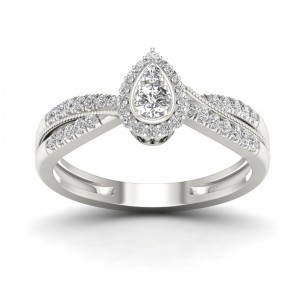 1/3ct TDW Diamond Pear Shape Halo Engagement Ring - Handcrafted By Name My Rings™