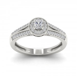 1/3ct TDW Diamond Round Shape Halo Engagement Ring - Handcrafted By Name My Rings™