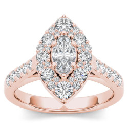 Rose Gold 1 1/2ct TDW Marquise Shape Diamond Halo Engagement Ring - Handcrafted By Name My Rings™