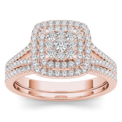 Rose Gold 1/2ct TDW Diamond Cluster Halo Ring - Handcrafted By Name My Rings™