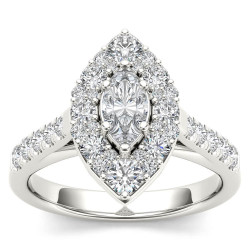 White Gold 1 1/2ct TDW Marquise Shape Diamond Halo Engagement Ring - Handcrafted By Name My Rings™