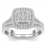 White Gold 1/2ct TDW Diamond Cluster Halo Ring - Handcrafted By Name My Rings™