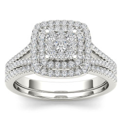 White Gold 1/2ct TDW Diamond Cluster Halo Ring - Handcrafted By Name My Rings™
