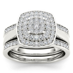 White Gold 1/3ct TDW Diamond Cluster Halo Ring - Handcrafted By Name My Rings™