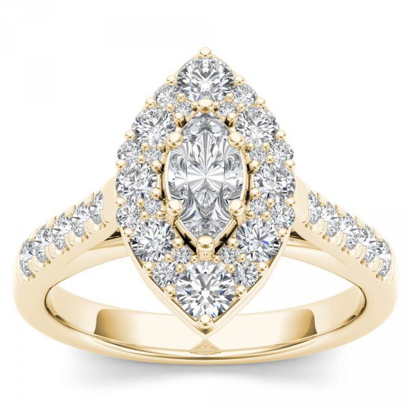 Gold 1 1/2ct TDW Marquise Shape Diamond Halo Engagement Ring - Handcrafted By Name My Rings™