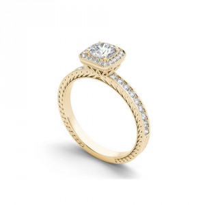 Gold 1ct TDW Diamond Vintage Halo Engagement Ring - Handcrafted By Name My Rings™