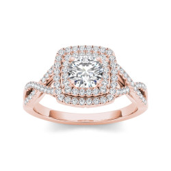 Rose Gold 1 1/10ct TDW Diamond Double Halo Criss-cross Shank Engagement Ring - Handcrafted By Name My Rings™