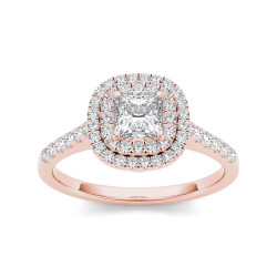 Rose Gold 1 1/10ct TDW White Diamond Double Halo Engagement Ring - Handcrafted By Name My Rings™