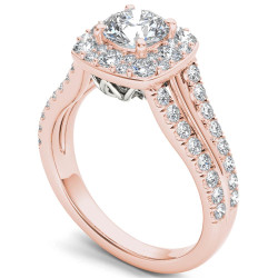 Rose Gold 1 1/2ct TDW Diamond Halo Ring - Handcrafted By Name My Rings™