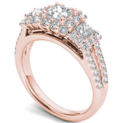 Rose Gold 1 1/2ct TDW Diamond Three-Stone Halo Engagement Ring - Handcrafted By Name My Rings™