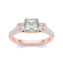 Rose Gold 1 1/2ct TDW Diamond Three-stone Princess-cut Engagement Ring - Handcrafted By Name My Rings™