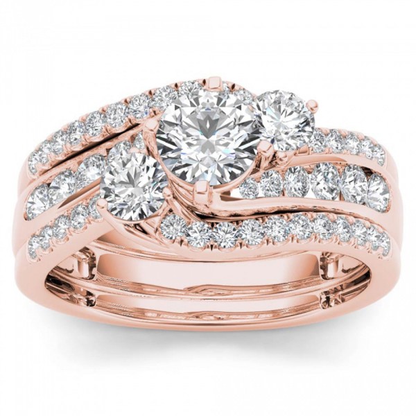 Rose Gold 1 1/4ct TDW Diamond Bypass Bridal Ring Set - Handcrafted By Name My Rings™