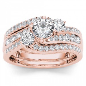 Rose Gold 1 1/4ct TDW Diamond Bypass Bridal Ring Set - Handcrafted By Name My Rings™