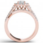 Rose Gold 1 1/4ct TDW Diamond Halo Engagement Ring Set with One Band - Handcrafted By Name My Rings™