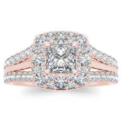 Rose Gold 1 ct TDW Princess-cut Diamond Halo Ring - Handcrafted By Name My Rings™