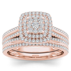 Rose Gold 1/2ct TDW Diamond Cluster Halo Bridal Set - Handcrafted By Name My Rings™