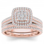 Rose Gold 1/2ct TDW Diamond Cluster Halo Bridal Set - Handcrafted By Name My Rings™