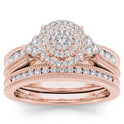 Rose Gold 1/2ct TDW Diamond Cluster Halo Bridal Set - Handcrafted By Name My Rings™