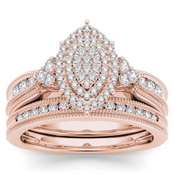 Rose Gold 1/2ct TDW Diamond Cluster Halo Bridal Set - Handcrafted By Name My Rings™