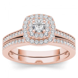 Rose Gold 1/2ct TDW Diamond Double Halo Bridal Ring Set - Handcrafted By Name My Rings™