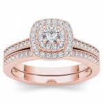 Rose Gold 1/2ct TDW Diamond Double Halo Bridal Ring Set - Handcrafted By Name My Rings™