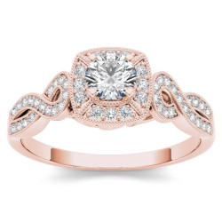 Rose Gold 1/2ct TDW Diamond Halo Engagement Ring - Handcrafted By Name My Rings™