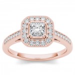 Rose Gold 1/2ct TDW Princess-cut Diamond Vintage Halo Engagement Ring - Handcrafted By Name My Rings™