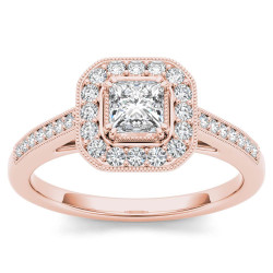 Rose Gold 1/2ct TDW Princess-cut Diamond Vintage Halo Engagement Ring - Handcrafted By Name My Rings™