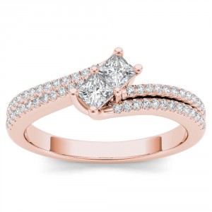 Rose Gold 1/2ct TDW Two-Stone Diamond Engagement Ring - Handcrafted By Name My Rings™