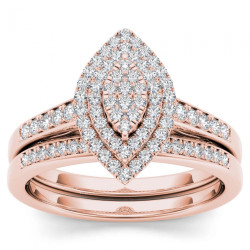 Rose Gold 1/3ct TDW Diamond Marquise Shape Halo Engagement Ring Set - Handcrafted By Name My Rings™