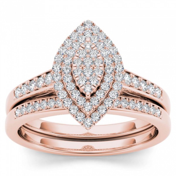 Rose Gold 1/3ct TDW Diamond Marquise Shape Halo Engagement Ring Set - Handcrafted By Name My Rings™