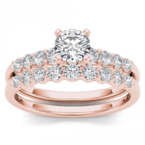 Rose Gold 1ct TDW Diamond Classic Engagement Ring Set with One Band - Handcrafted By Name My Rings™