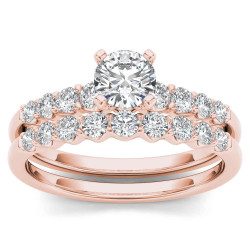 Rose Gold 1ct TDW Diamond Classic Engagement Ring Set with One Band - Handcrafted By Name My Rings™