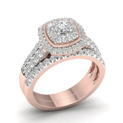 Rose Gold 1ct TDW Diamond Cluster Halo Bridal Set - Handcrafted By Name My Rings™