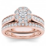 Rose Gold 1ct TDW Diamond Double Halo Bridal Ring Set - Handcrafted By Name My Rings™