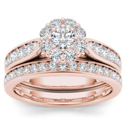 Rose Gold 1ct TDW Diamond Double Halo Bridal Ring Set - Handcrafted By Name My Rings™